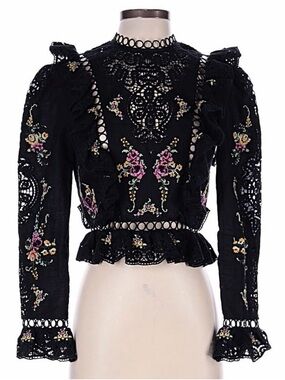 Zimmerman Black Lace Floral Embroidered Ruffle Top Sz.0